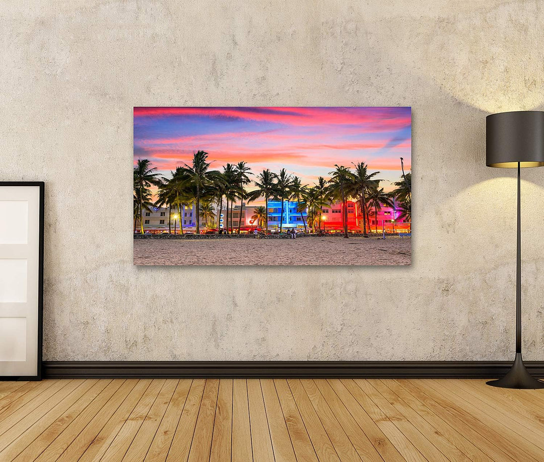 islandburner Bild auf Leinwand Miami Strand Florida Bilder Wandbilder Poster Leinwand 100x57cm, Lein