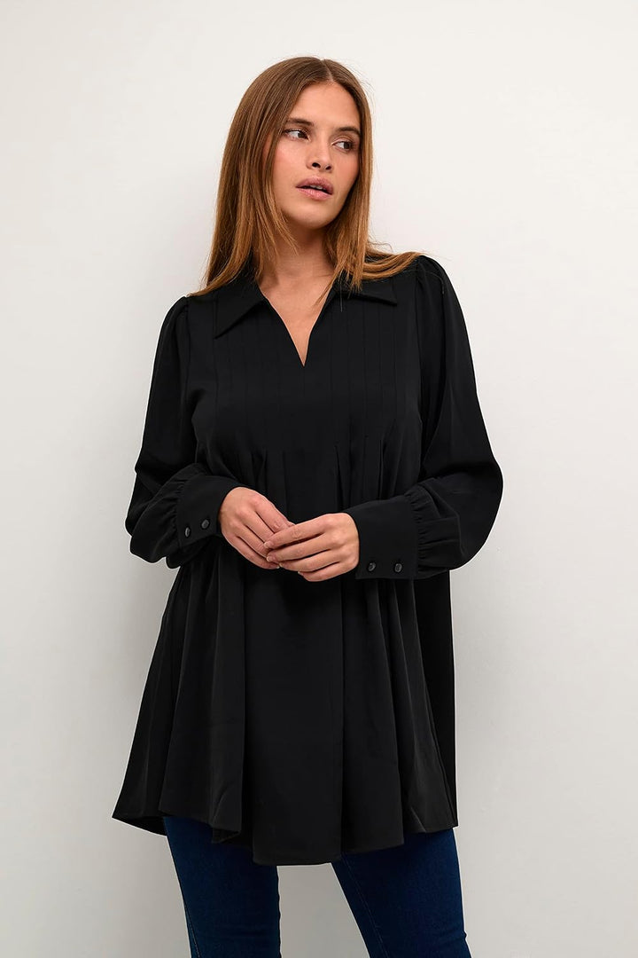 KAFFE Damen Mini Lange Ärmel Loose Fit V-Ausschnitt mit Shirt Halskette Kleid 32 Black Deep, 32 Blac