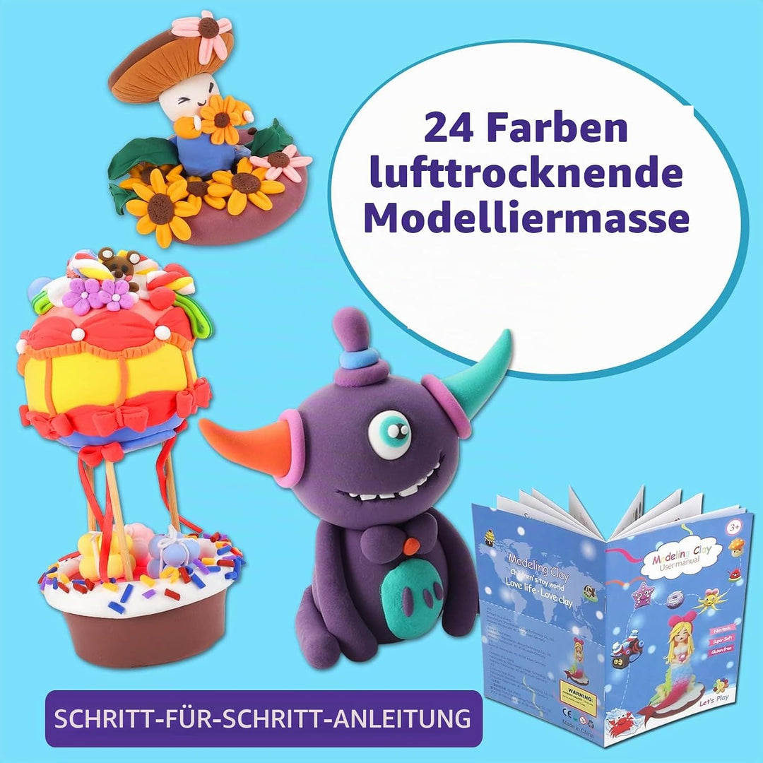 Modelliermasse Lufttrocknend - iFergoo 24 Farben Knete Lufttrocknend für Kinder, Geschenk für Jungen