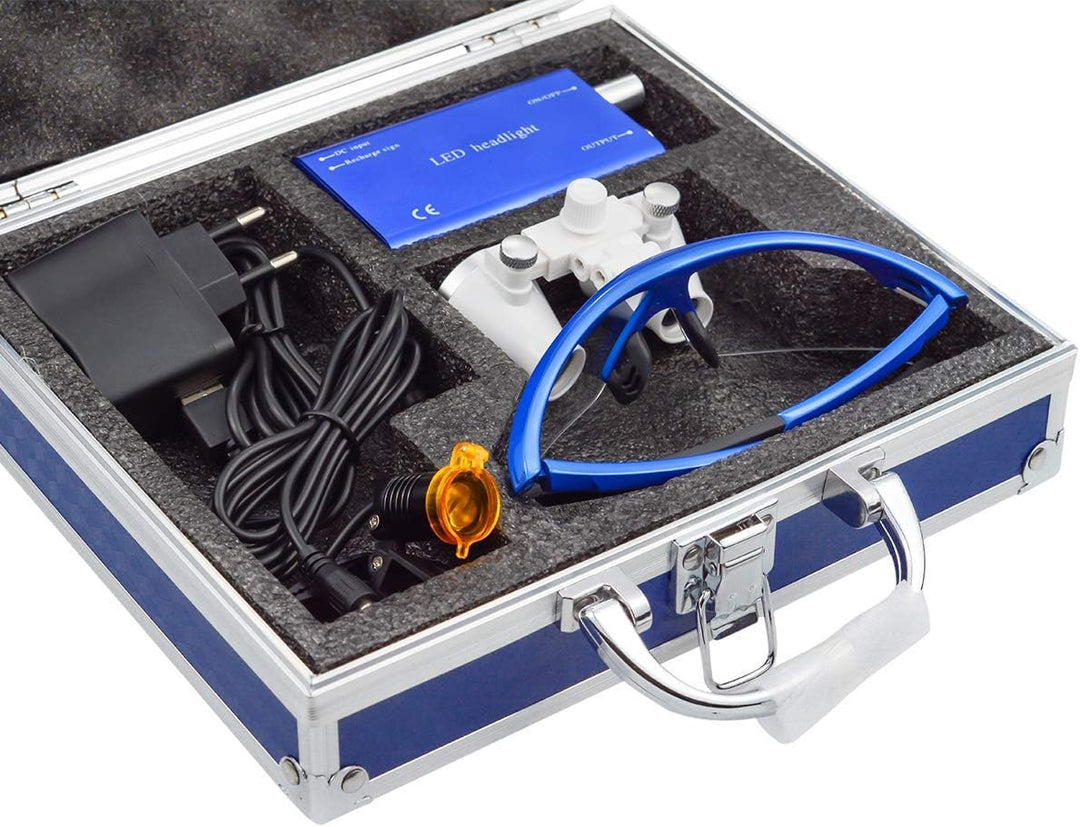 BONEW 3,5 x Fernglas-Lupen + 3 W LED-Scheinwerfer mit Filter + Aluminiumbox blau