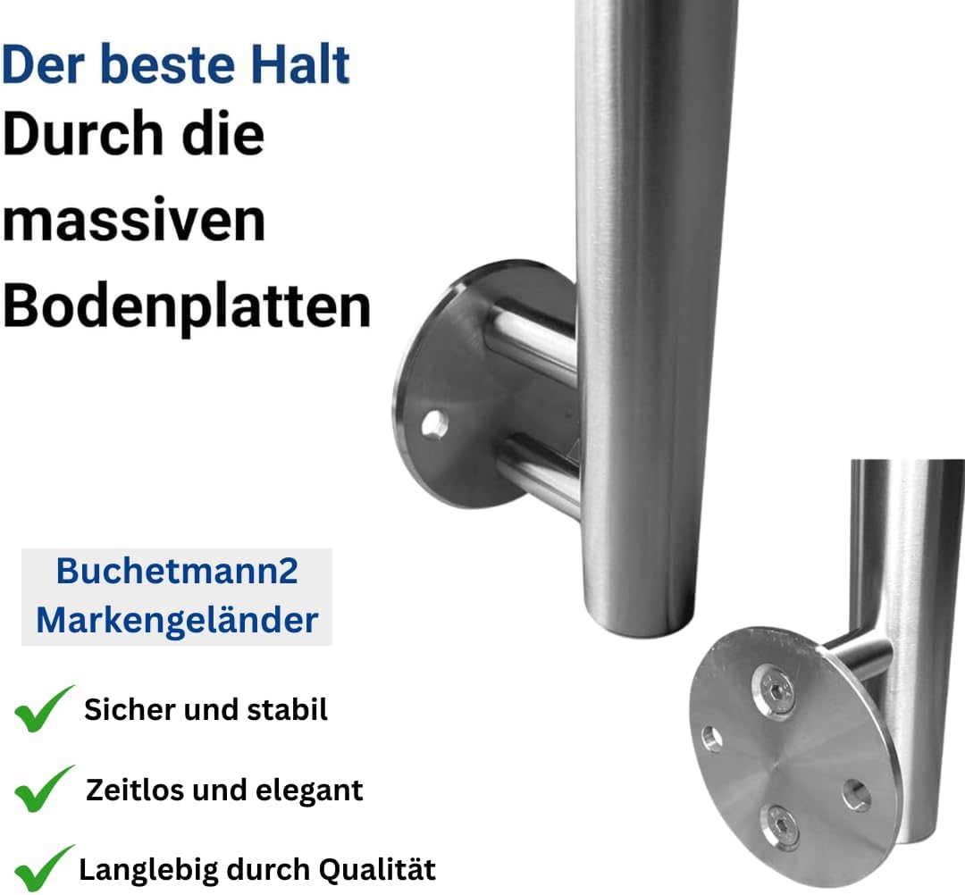 Edelstahl Eingangsgeländer Buchetmann2 Markengeländer mit Wandanschluss Handlauf rostfrei V2A Innen