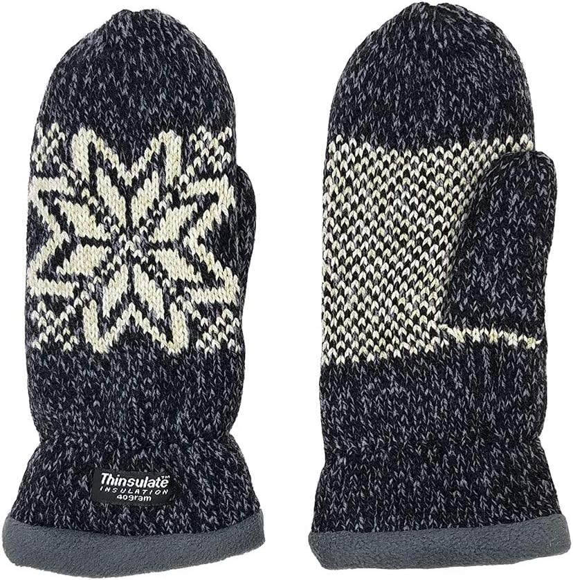 BRUCERIVER Damen Schneeflocke Strickhandschuhe mit warmem Thinsulate Fleece Futter Schwarz, Blau, Gr