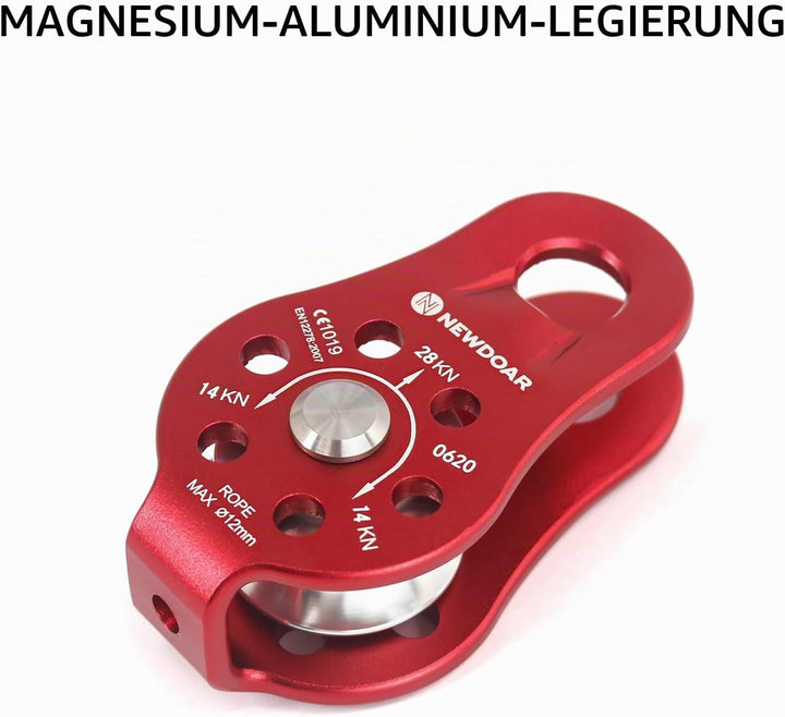NewDoar CE-Zertifizierter 28KN Mikro Seilrolle Umlenkrolle für Seile mit max. Durchmesser bis 12 mm