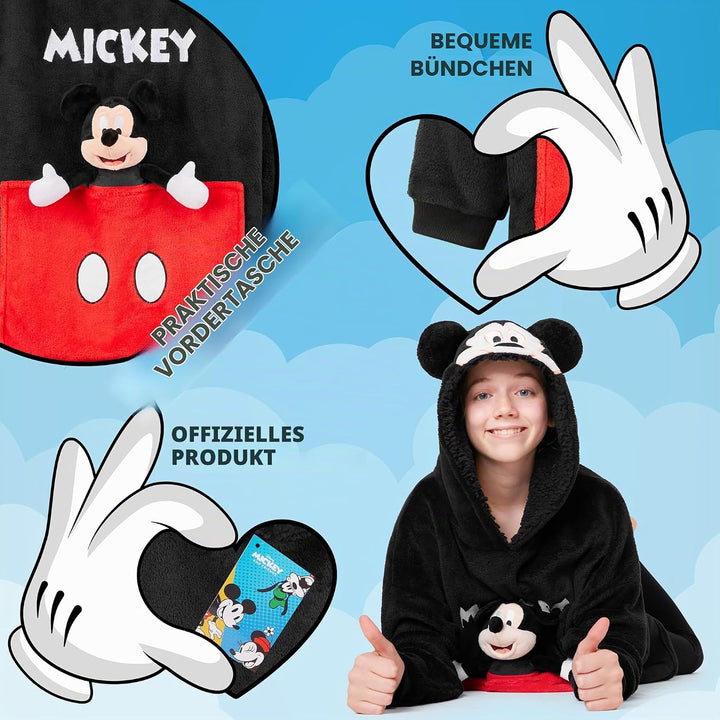 Disney Stitch Hoodie-Decke Kinder, Kapuzenpullover Mädchen mit Sherpa-Kapuze, 3D-Ohren, Kängurutasch