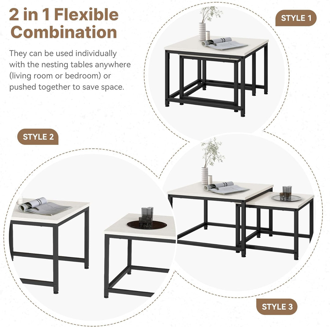 Hawthyhome wohnzimmertisch aus Holz mit Metallrahmen, Quadratisch couchtisch 2er Set & Moderner Beis