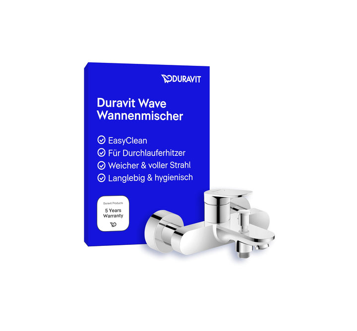 Duravit Wave Wannenarmatur Aufputz für 2 Verbraucher, Einhebel-Wannenmischer mit Keramikmischsystem