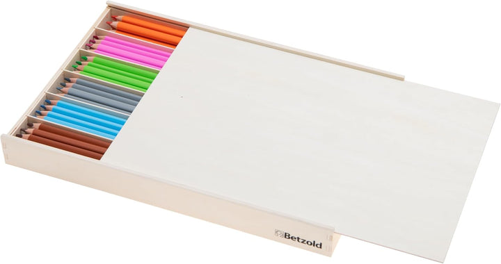 Betzold - 144 Dreikant-Stifte in Holzbox - Kinder-Malstifte Buntstifte Farbstift, Holz