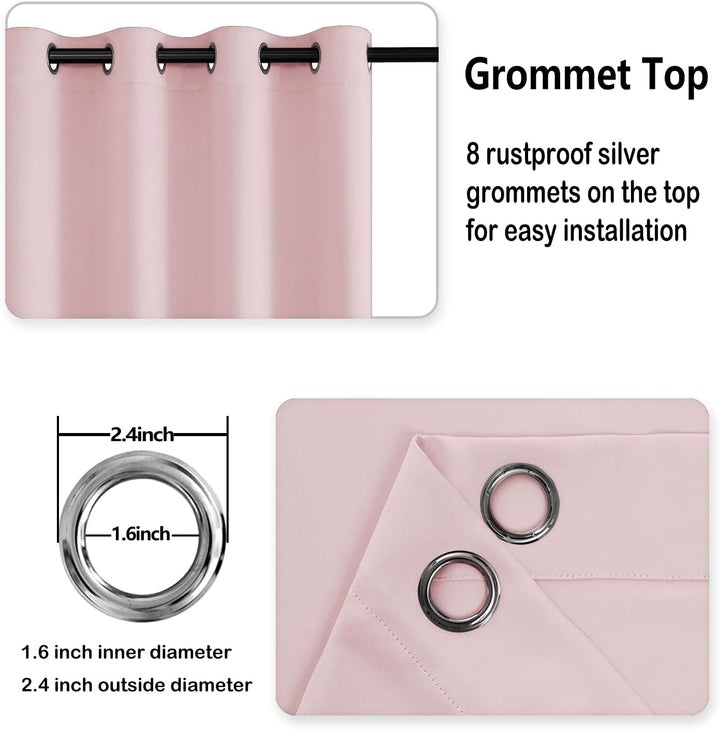 DWCN Gardinen für Kleine Fenster, Blickdichte Vorhänge Kurz H 90 cm x B 132 cm, Blush Rosa Vorhang f
