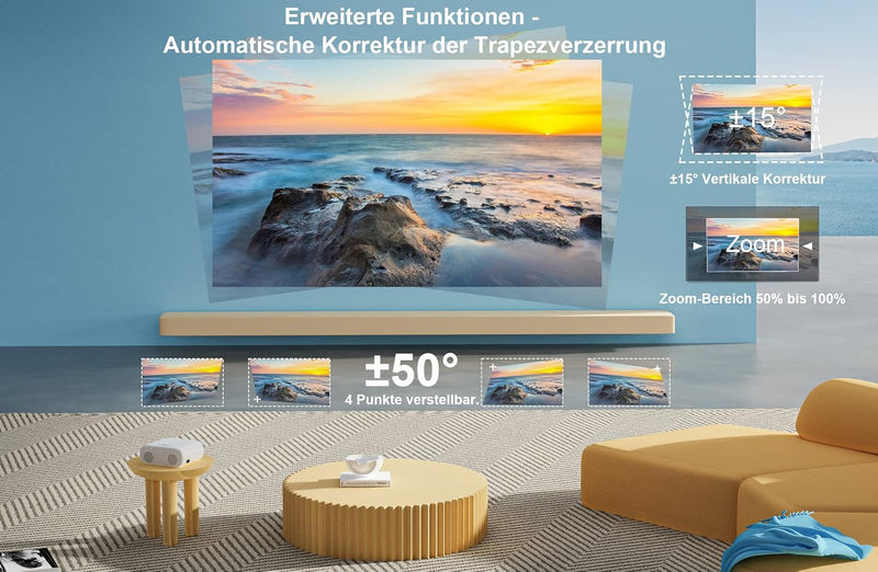 Beamer 4K KI Auto-Fokus Auto-Objektivdeckel Auto-6D Trapezkorrektur Smart Beamer WiFi6 Bluetooth Jim