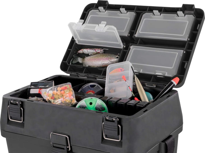 Angelkoffer Angelbox Angeltasche gepolsterte Sitzkiepe Sitzfunktion Gerätekasten mit Rucksackfunktio