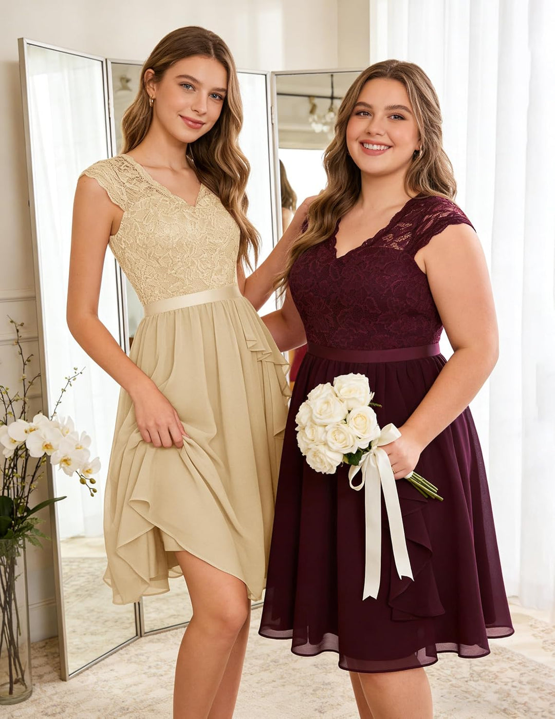 Wedtrend Cocktailkleid Damen Knielang Abendkleid Elegant für Hochzeit Elegant A Linie Rüschenkleid,
