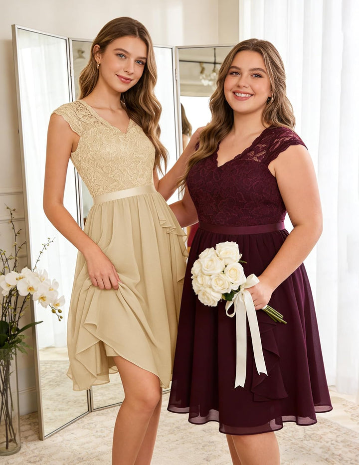 Wedtrend Cocktailkleid Damen Knielang Abendkleid Elegant für Hochzeit Elegant A Linie Rüschenkleid,