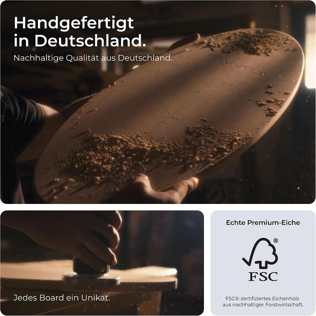 Balance Board aus Eichenholz [Handgefertigt in Deutschland] FSC-zertifizierter Gleichgewichtstrainer