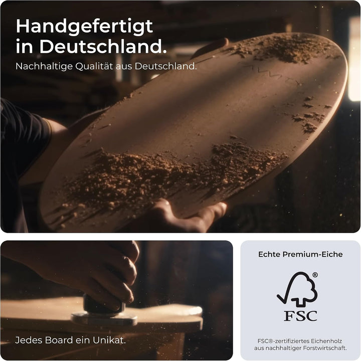 Balance Board aus Eichenholz [Handgefertigt in Deutschland] FSC-zertifizierter Gleichgewichtstrainer