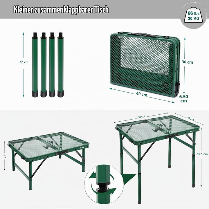 E EASTSTORM Campingtisch Klappbar 60×40cm，Gartentisch，Grilltisch mit Metallgitterplatte，Leicht und T