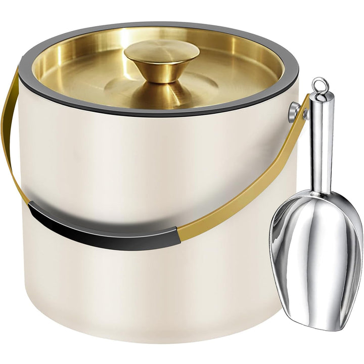3.2L Moderner isolierter Eiskübel mit Silikondeckel, Tong, Sieb, doppelwandiger Eiskübel aus Edelsta