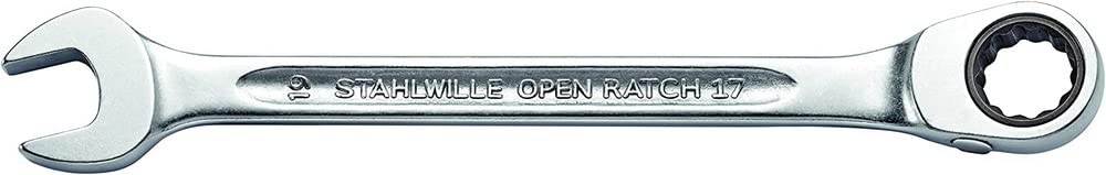 STAHLWILLE Nr. 17 l Ratschen-Ringmaulschlüssel OPEN-RATCH 19 mm l abgewinkelte Ringseite l extrem be