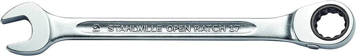 STAHLWILLE Nr. 17 l Ratschen-Ringmaulschlüssel OPEN-RATCH 19 mm l abgewinkelte Ringseite l extrem be