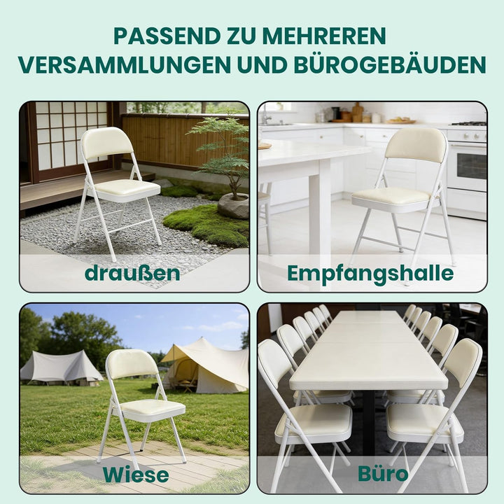 Klappstuhl 2er Set mit PU-Leder &amp; Polsterung, Stabiler Metallrahmen, Leicht &amp; Platzsparend, für Büro