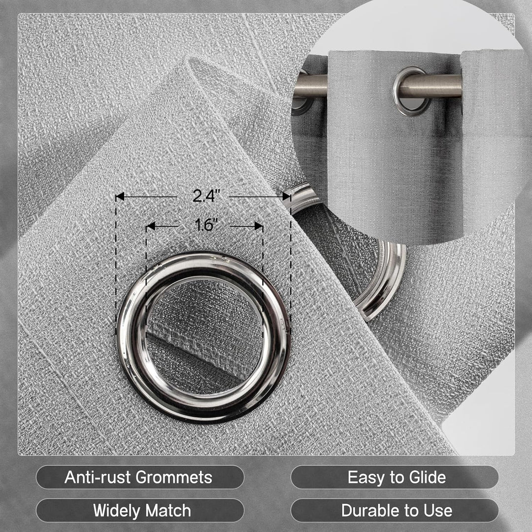 Melodieux Gardinen Grau Transparent Leinen Optik Vorhänge Kurz mit Ösen für Wohnzimmer Schlafzimmer,