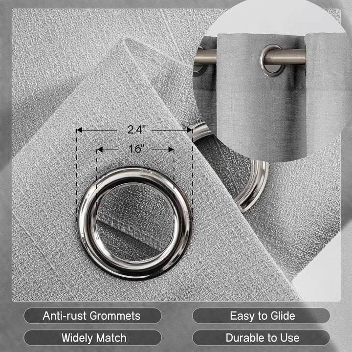 Melodieux Gardinen Grau Transparent Leinen Optik Vorhänge Kurz mit Ösen für Wohnzimmer Schlafzimmer,