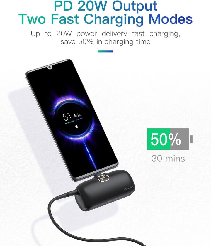 Mini Powerbank USB C 5000mAh, Klein Power Bank 20W PD Schnelles Aufladen Externer Akku, Compact LED