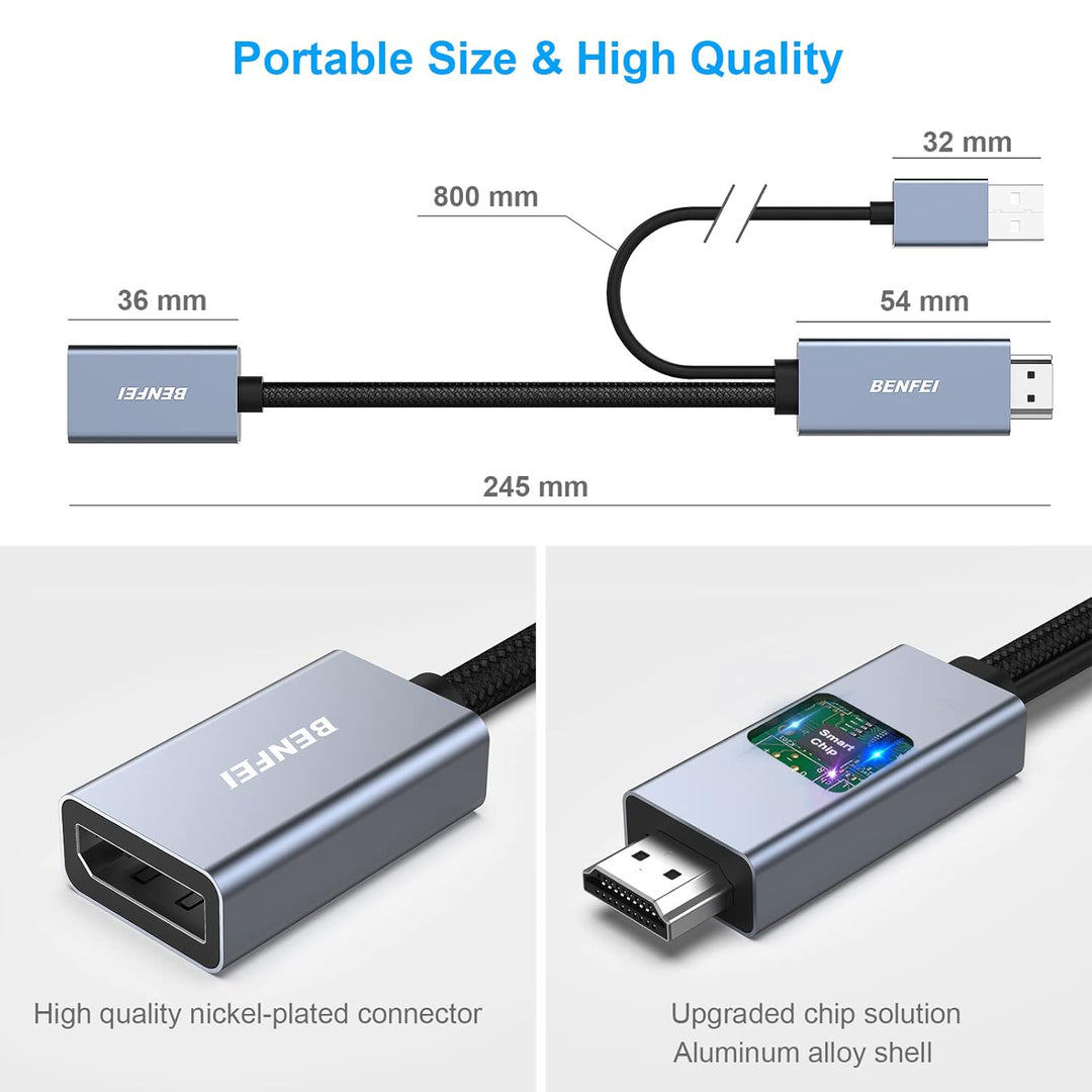 BENFEI HDMI auf DisplayPort Adapter, HDMI-Quelle auf DisplayPort-Monitor, kompatibel mit PC Grafikka