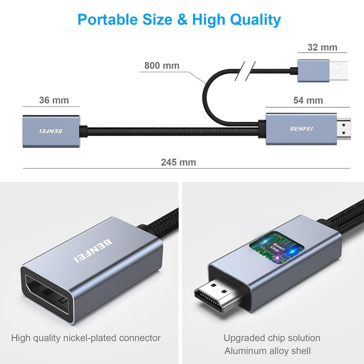 BENFEI HDMI auf DisplayPort Adapter, HDMI-Quelle auf DisplayPort-Monitor, kompatibel mit PC Grafikka