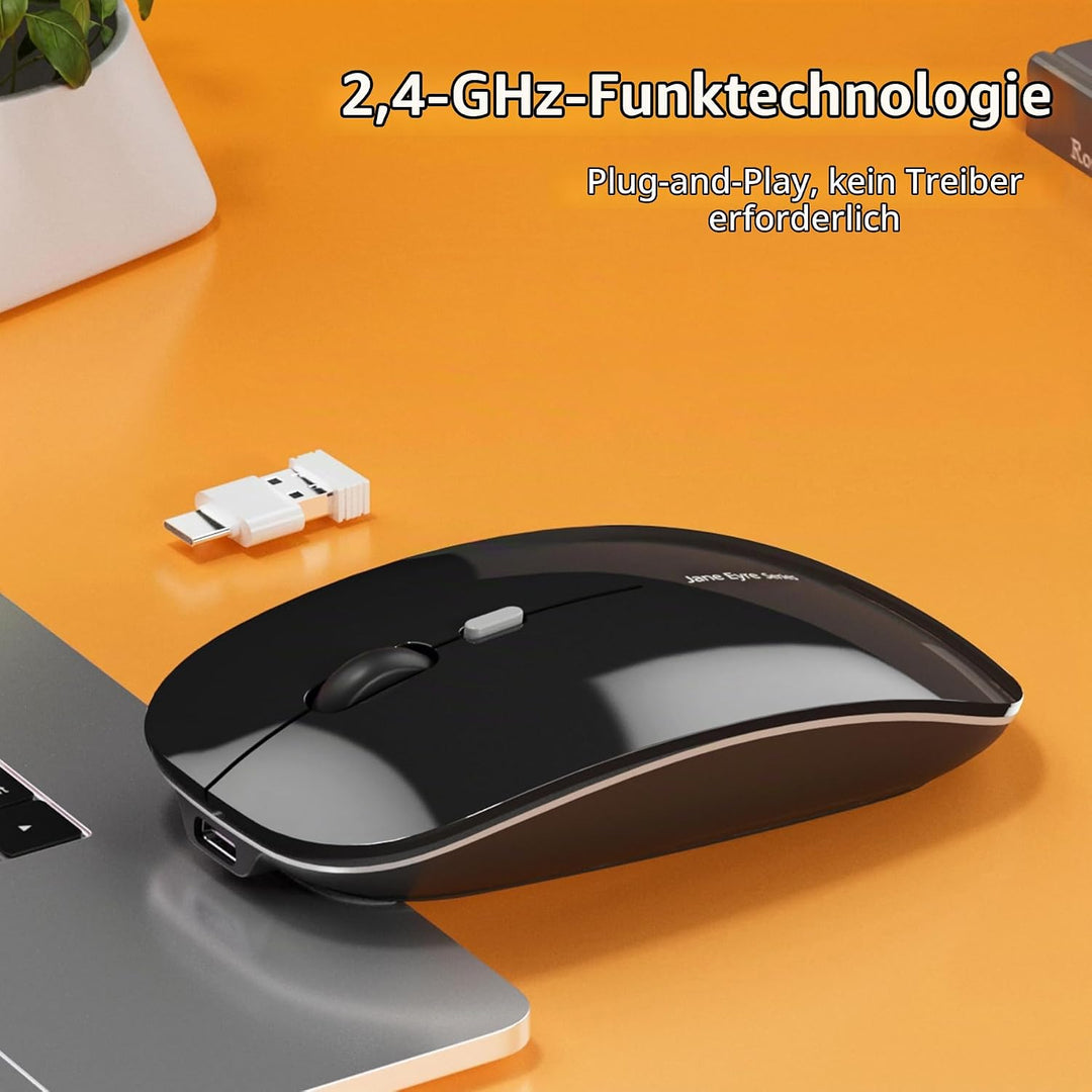 Uiosmuph Q5 Kabellos Maus, Wiederaufladbar Funkmaus 2.4G Leise Funkmaus Ultra Dünn Wireless Computer