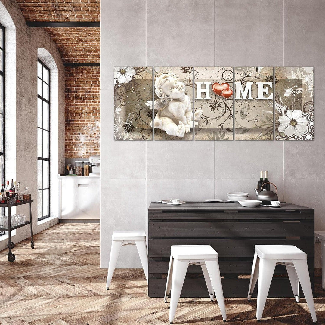 Runa Art Wandbild XXL Engel Vintage Wohnzimmer Schlafzimmer 200 x 80 cm Beige 5 Teilig - Made in Ger
