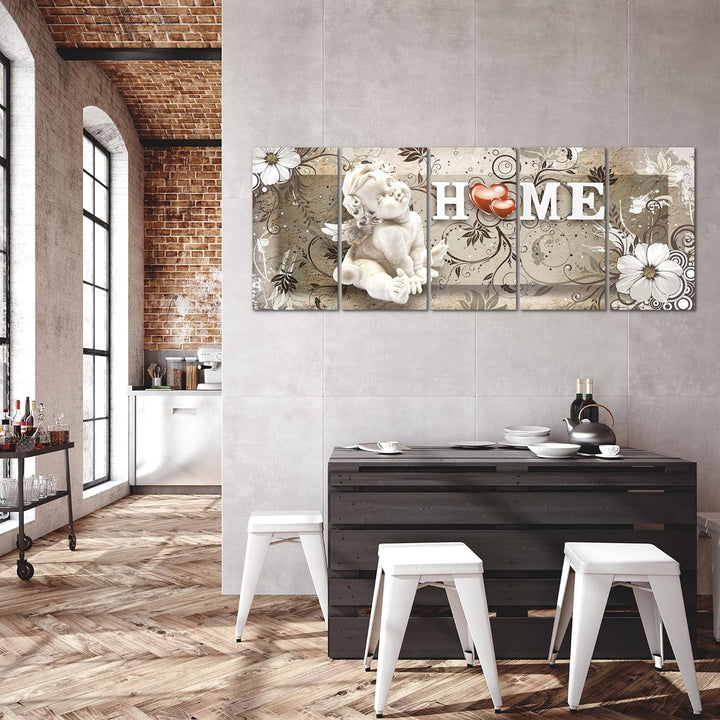 Runa Art Wandbild XXL Engel Vintage Wohnzimmer Schlafzimmer 200 x 80 cm Beige 5 Teilig - Made in Ger
