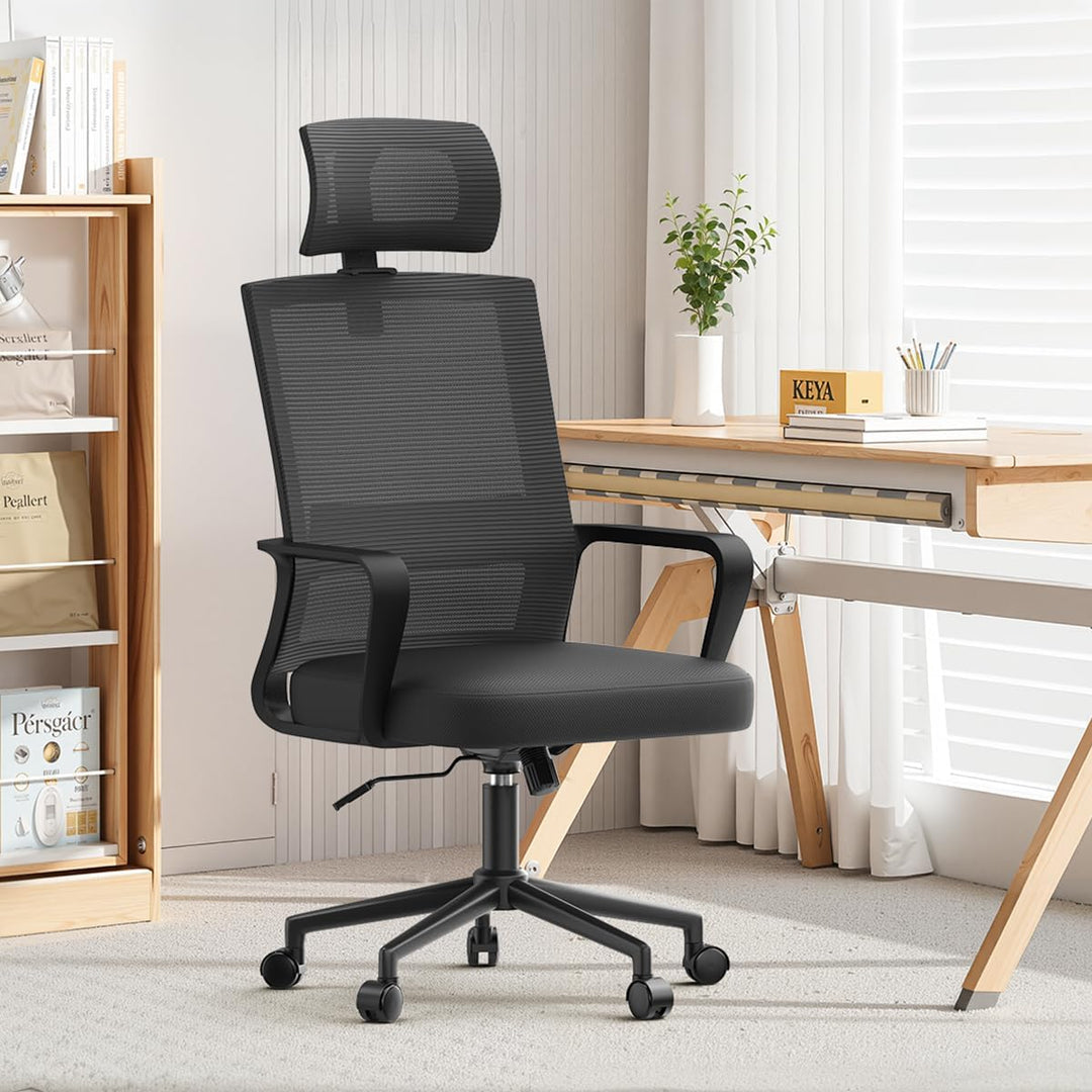 naspaluro Ergonomischer Bürostuhl, Schreibtischstuhl mit Verstellbarer Kopfstütze, Atmungsaktiver Ne