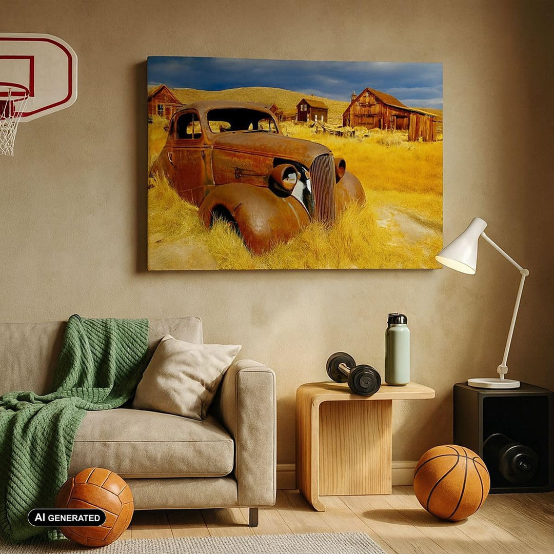 Bilder auf Leinwand 100x70cm Leinwandbild Bauernhof altes Auto aufgegeben Gross Wanddeko Bild Schlaf