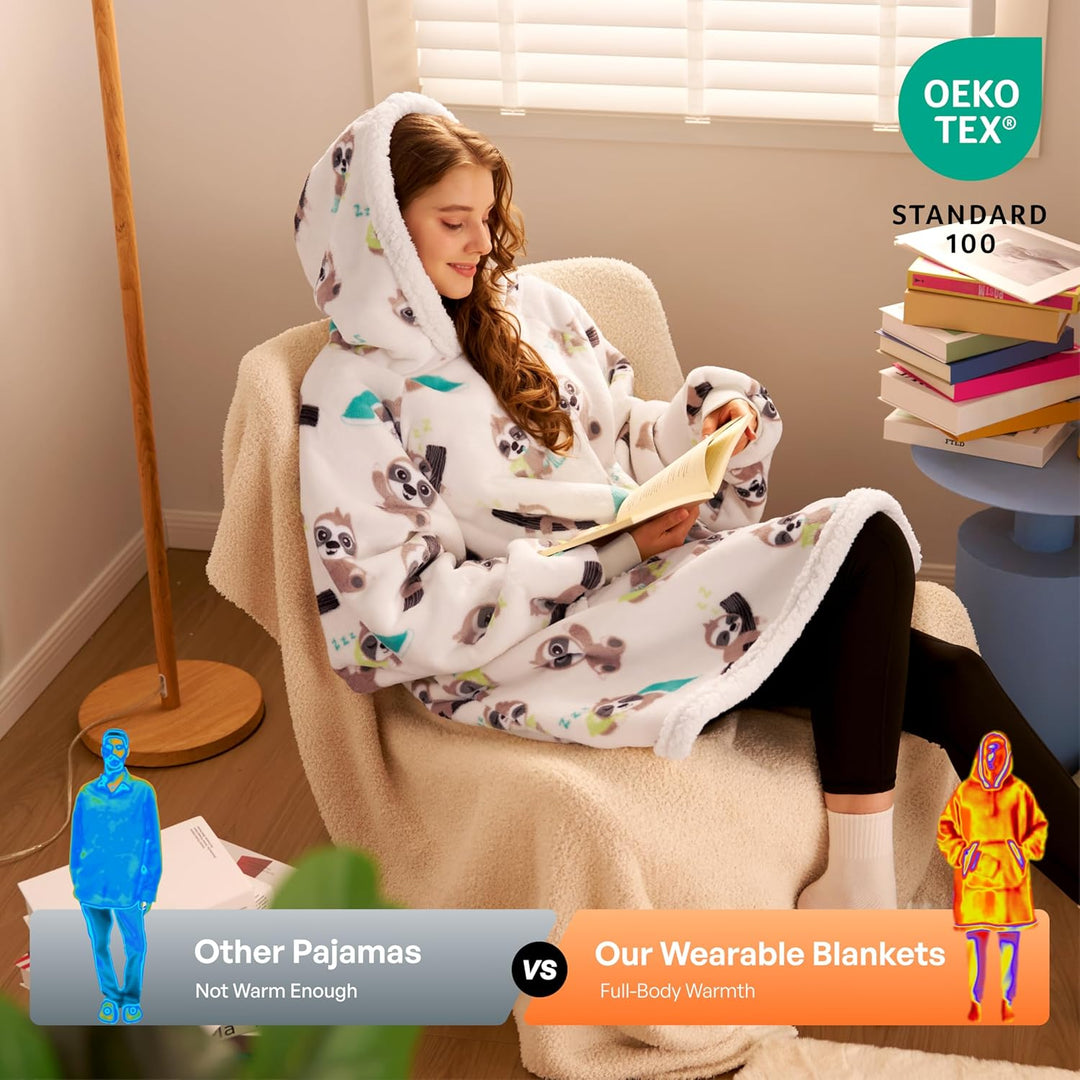 Giggling Getup tragbare Decken Hoodie – Übergrosse Flanell Sherpa Fleece Sweatshirt Decke für Erwach