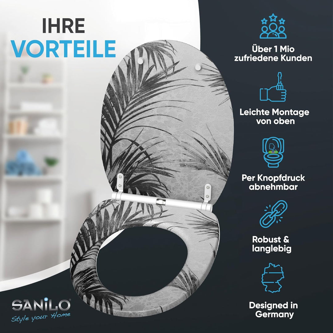 Sanilo WC Sitz mit Absenkautomatik & Schnellverschluss, Toilettendeckel per Knopfdruck abnehmbar, ei