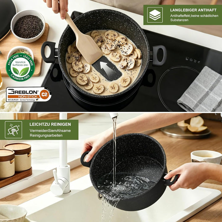 Topfset Induktions Scheffler Kochtopf Induktion Töpfe Set 6-teilig,Antihaft-beschichtete Topfe,Kocht