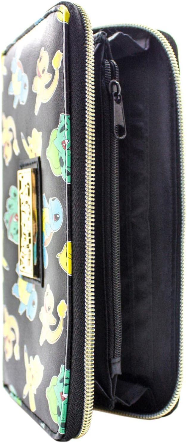 Bulbasaur Squirtle, Pika! Starter Metall Emblem Portemonnaie Clutch Münzfach & Kartenhalter, Schwarz