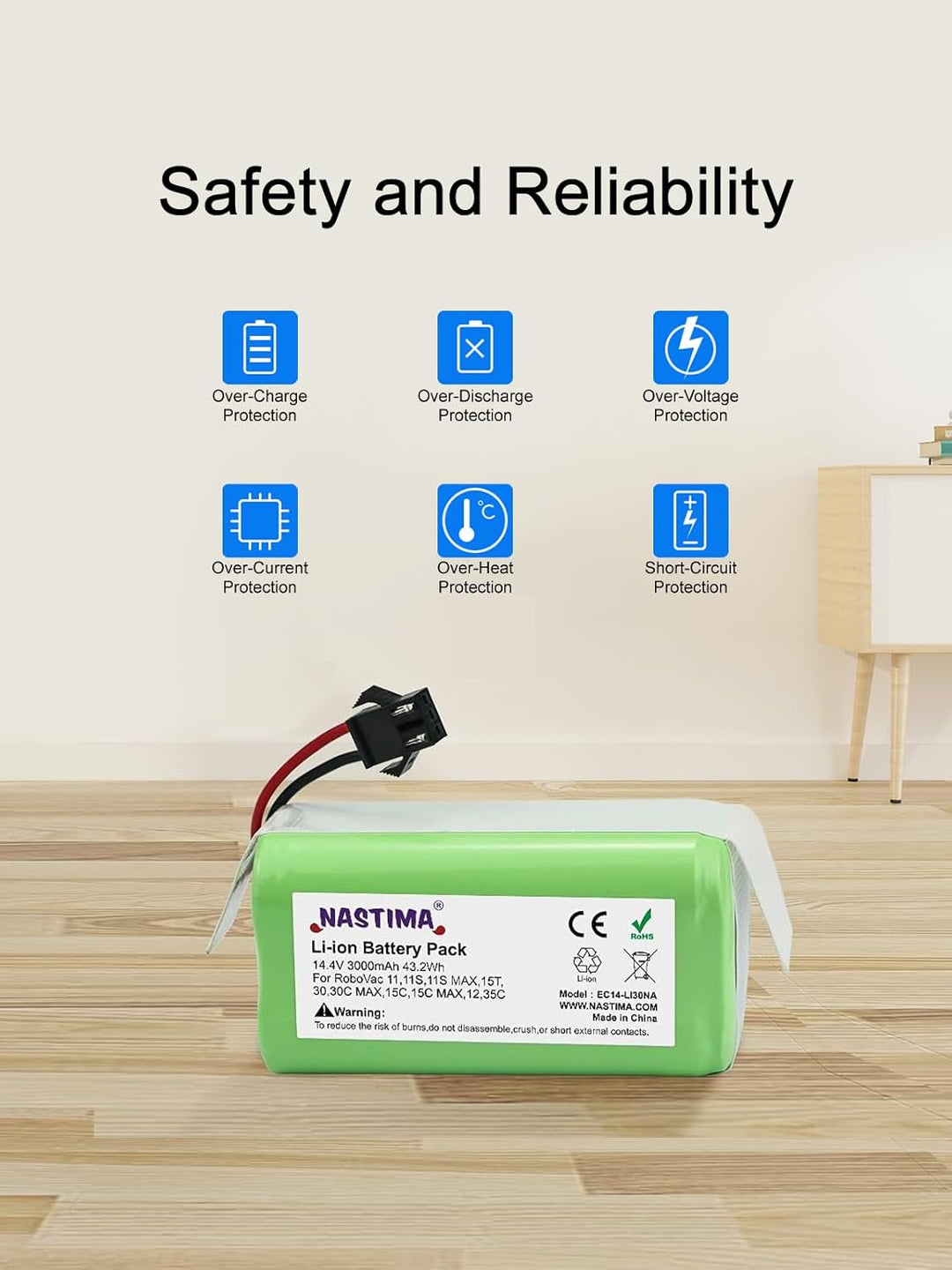 NASTIMA 14.4V 3000mAh Lithium-Ionen-Ersatzakku Kompatibel mit Eufy RoboVac 11 11S 11S MAX 12 15C 15T