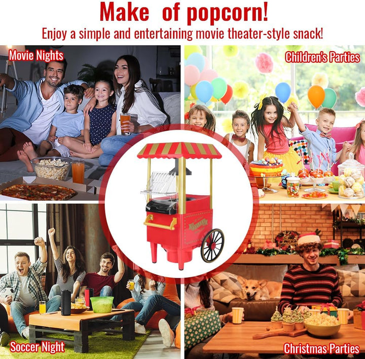 Popcornmaschine, Retro Heissluft Popcorn Maker für fettfreies & ölfreies Popcorn, Gesunde Popcorn Ma