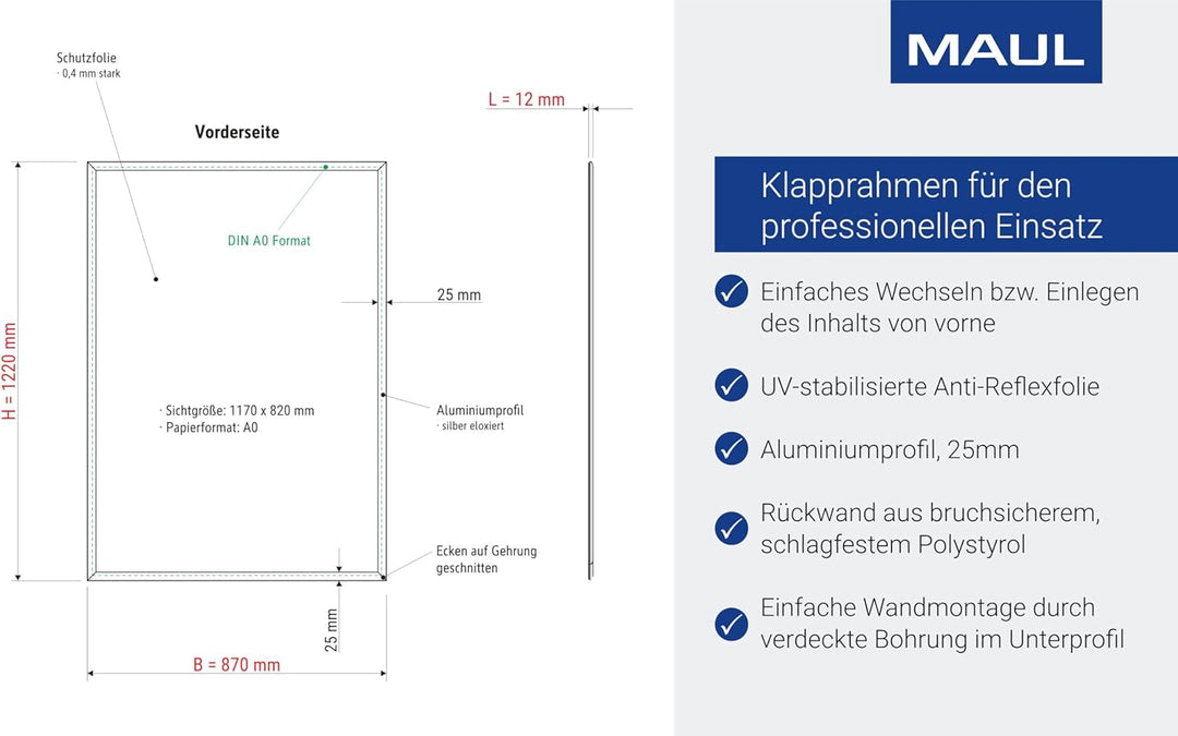 Maul Klapprahmen MAULstandard A0 | Bilderrahmen für Poster, Werbemittel &amp; Fotos | Robuster Rahmen mi