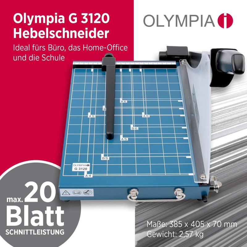 Olympia G 3120 Profi Hebelschneidegerät (mit Positionierhilfen, DIN A4, 20 Blatt, Metallauflage, Sta