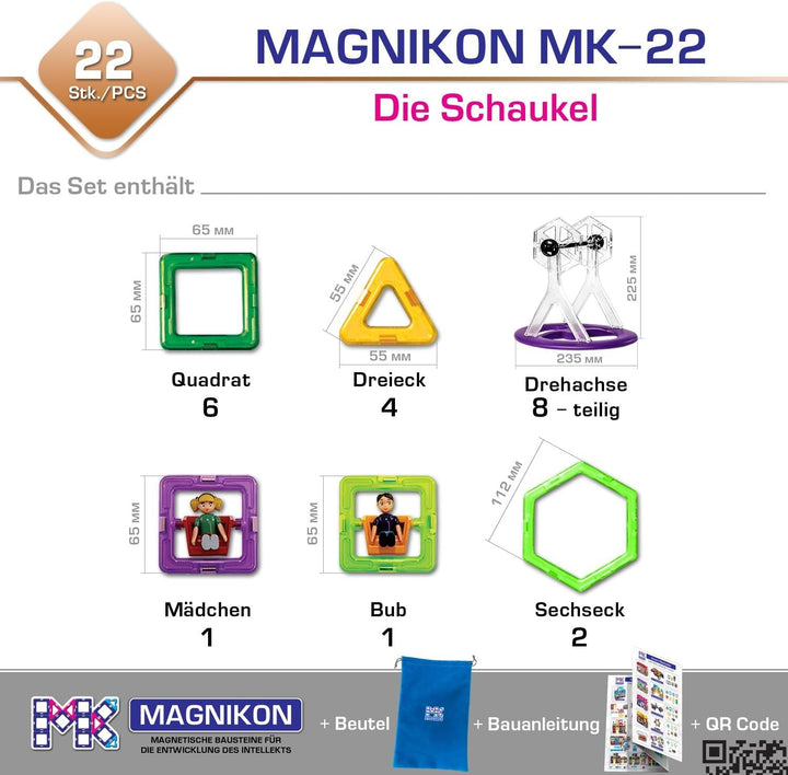 MAGNIKON Magnetische Bausteine Die Schaukel 22teilig Montessori Spielzeug ab 3 Jahre Magnet Spiel, M
