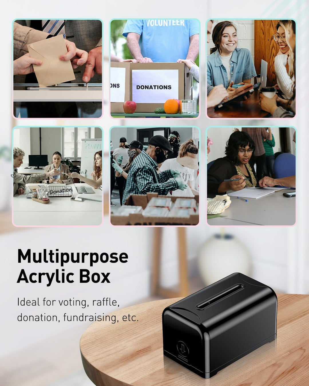 Uniclife Acryl-Spendenbox für Fundraising, schwarze Vorschlagsbox mit Schlitz und Schloss, Tischwahl