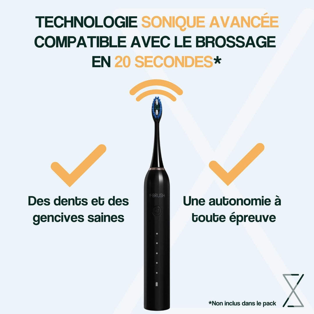 Y-Brush CleanMate Elektrische Schallzahnbürste, wiederaufladbar, USB-C – 2 Monate Akkulaufzeit – 5 P