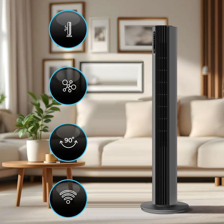 Turmventilator 110 cm PURE Plasma Ionisierung WiFi Tuya Smart Life, Energiesparender 30W DC-Motor, 1