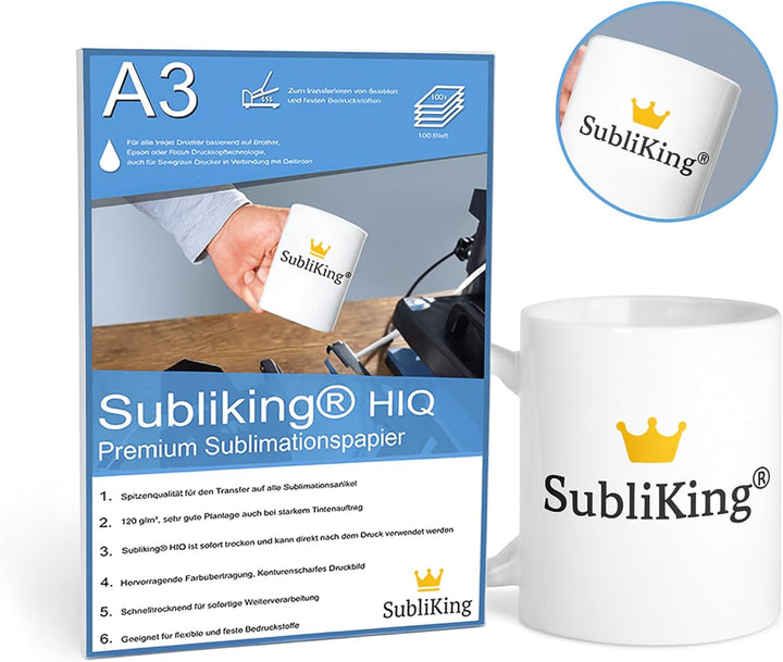 Premium Sublimationspapier 125g für Epson, Ricoh & Sawgrass, 100 Blatt DIN A3, schnelltrocknend & gu