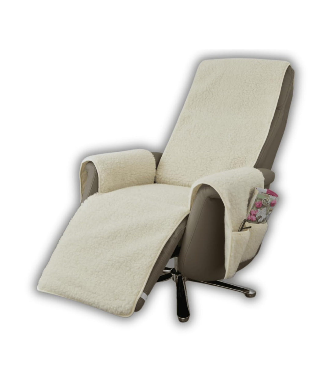 Schurwoll-Sesselschoner mit Armlehnenschoner und langem Fussteil, Natur, Natur