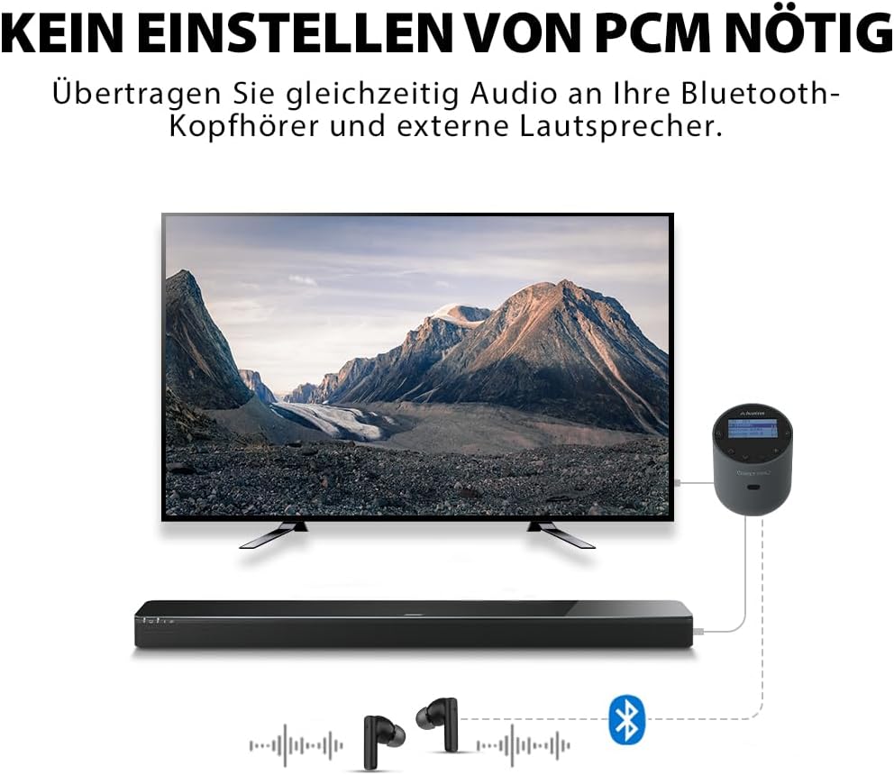 Avantree Orbit Pro - Bluetooth Audio Transmitter für TV mit Optischem oder AUX-Audioausgang (Inkl. S