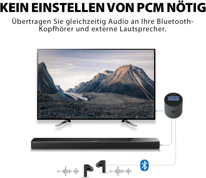 Avantree Orbit Pro - Bluetooth Audio Transmitter für TV mit Optischem oder AUX-Audioausgang (Inkl. S