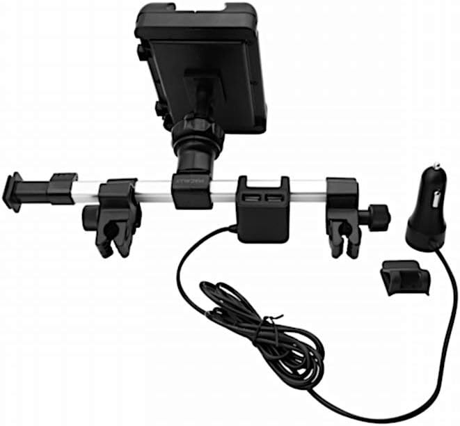 Macally HRMOUNTPRO4UAC, Kopfstützen Autohalterung mit USB Ladegerät für alle iPad & Tablet PCs bis 2